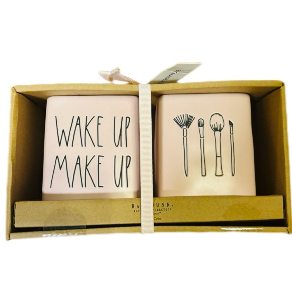 RAE DUNN Artisan Collection by Magenta WAKE UP MAKE UP Brush Holder Set NWT